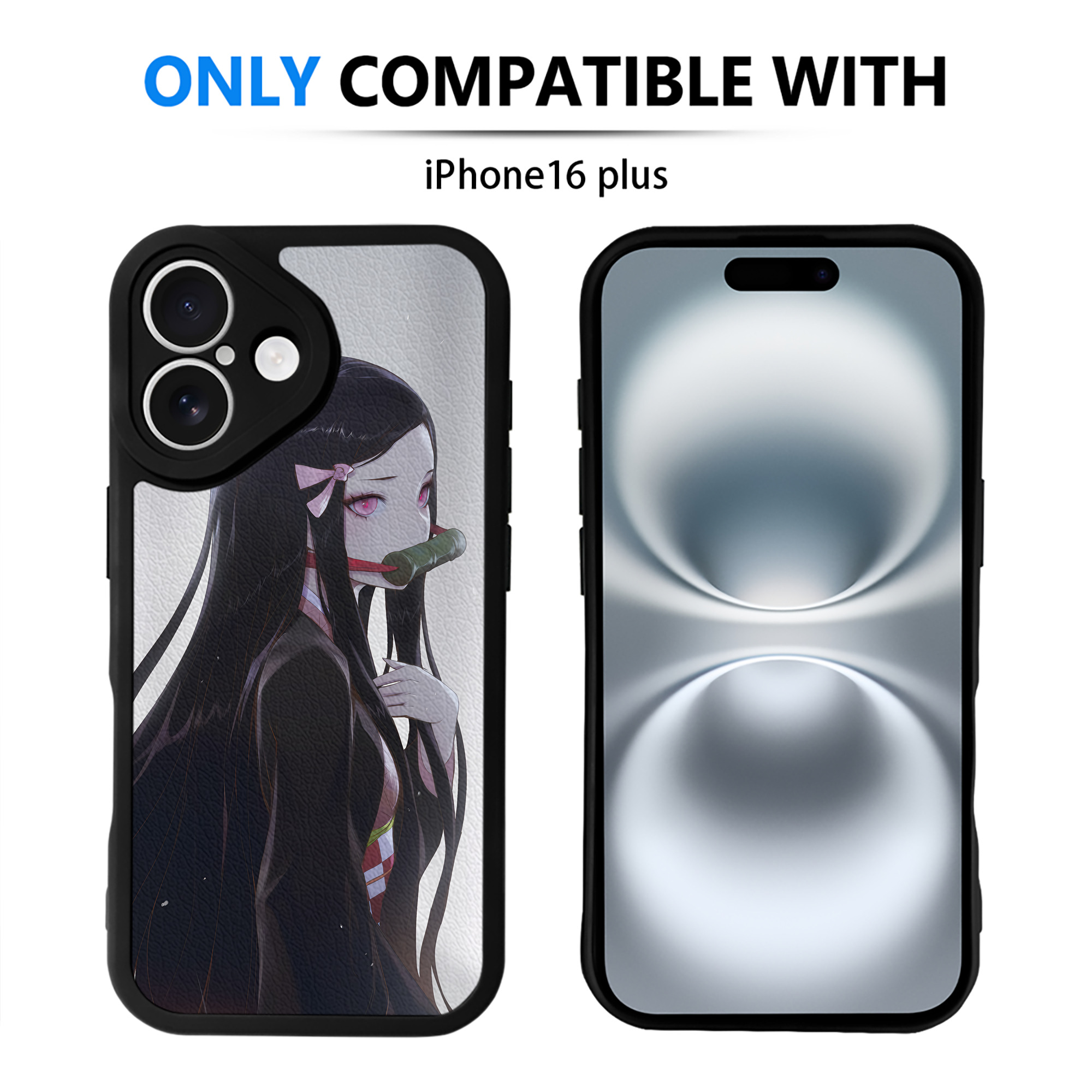 （画像用） 鬼滅の刃（きめつのやいば）竈門 禰󠄀豆子／かまど ねずこ Kamado Nezuko 【iPhone 16シリーズ対応】シリコンスマホケース（レザー調） 材質：シリコン